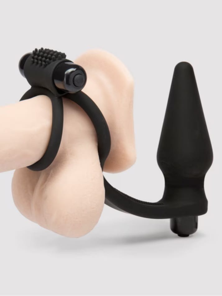 Dual-Stimulation Vibrating Silicone Ring with Plug
